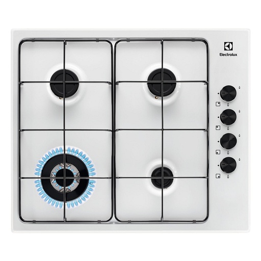 [EGS6414W] Plaque gaz Electrolux EGS6414W, 60 cm, 4 foyers, allumage électronique intégré aux manettes, sécurité thermocouple