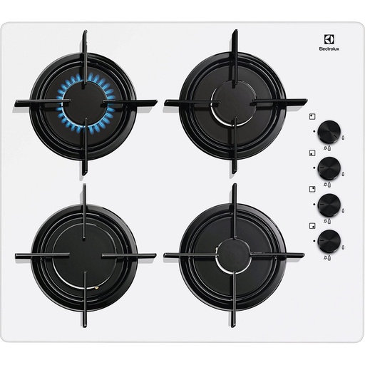 [EGT6042NVW] Plaque gaz Electrolux EGT6042NVW, 4 foyers gaz, 60 cm, encastrable, grilles en émail, sécurité thermocouple