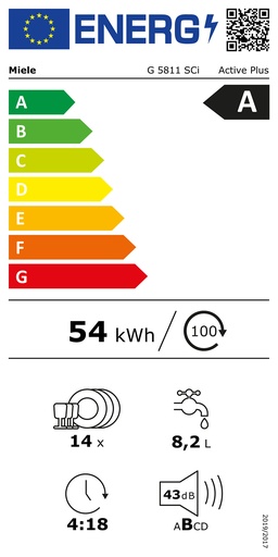 [G5811SCI ACTIVE PLUS BLAN] LAVE VAISSELLE INTEGRABLE - LARGEUR: 60CM MIELE