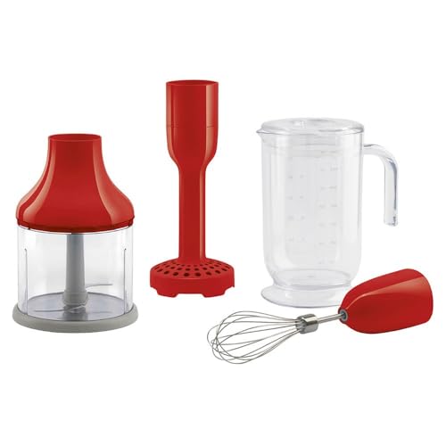[HBAC11RD] Kit d'accessoires Smeg HBAC11RD pour mixeur plongeant, bol hachoir 0,5 L, fouet en acier inoxydable, pilon