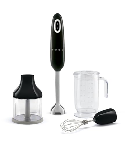 [HBF03BLEU] Mixeur plongeant Smeg HBF03BLEU Noir, 700 W, vitesse variable, fonction Turbo, hachoir et gobelet 1,4 L inclus