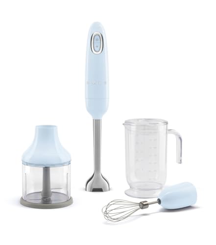 [HBF03PBEU] Mixeur plongeant Smeg HBF03PBEU Bleu, 700 W, vitesse variable, fonction Turbo, gobelet 1,4 L et hachoir inclus