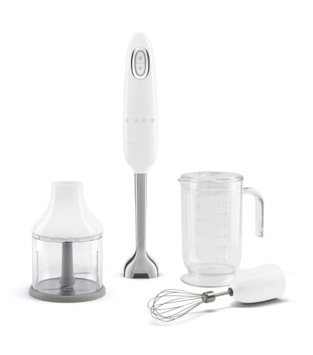 [HBF03WHEU] Mixeur plongeant Smeg HBF03WHEU blanc, 700 W, vitesse variable, fonction turbo, hachoir et gobelet 1,4 L