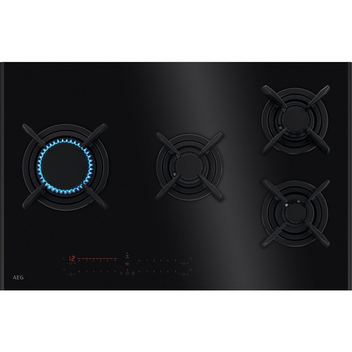 [HVB8453IB] Plaque gaz AEG HVB8453IB, 80 cm, 4 brûleurs, commandes tactiles, allumage électronique, noire