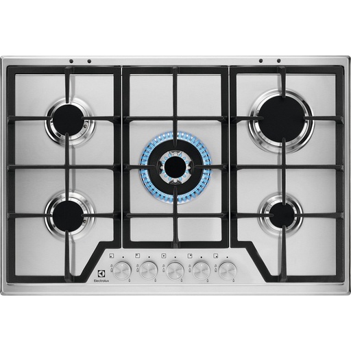 [KGS7536SX] Plaque gaz Electrolux KGS7536SX, 75 cm, 5 foyers, inox, brûleur multi couronne, 3 grilles en fonte