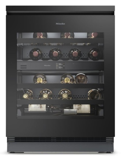 [KWTUS707 F] Cave à vins de service encastrable Miele KWTUS707 F, 2 zones de température, 4 clayettes, verre noir obsidien