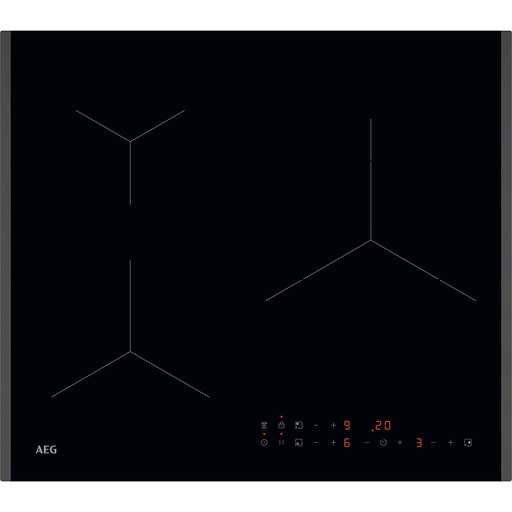 [TN63IP00FB] Plaque induction AEG TN63IP00FB, 3 foyers, 60 cm, fonction PowerBoost, commandes tactiles, détecteur de casseroles