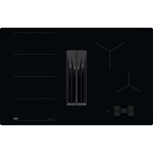 [TU84CF43CB] Plaque induction aspirante AEG TU84CF43CB noire, 4 foyers, 4 boosters, hotte intégrée Hob2Hood