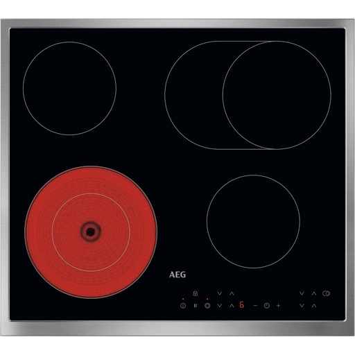 [TN64RA06XB] Table vitrocéramique AEG TN64RA06XB noire, 60 cm, 4 foyers, commande tactile, 14 niveaux de puissance