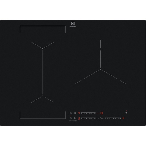[EIV73342IT] Plaque induction Electrolux EIV73342IT, 3 foyers dont un double zone, finition noire mate, commandes sensitives