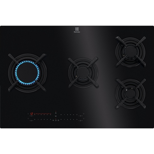 [KGV8473IK] Plaque gaz Electrolux KGV8473IK, 80 cm, 4 foyers, dessus verre noir, grilles fonte, commandes tactiles