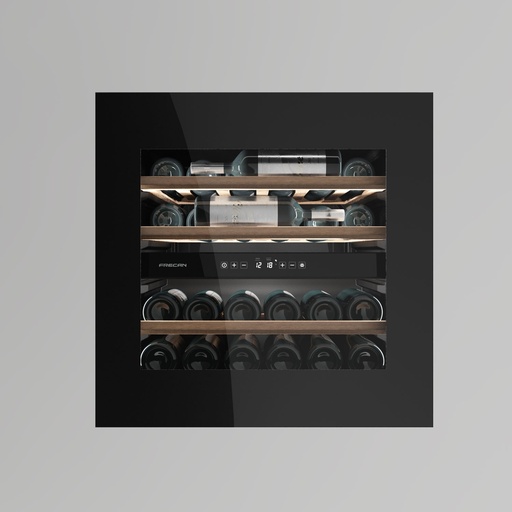 [58003] Cave à vin FRECAN 58003, 26 bouteilles, 2 zones, classe F, 24 dB, triple vitrage