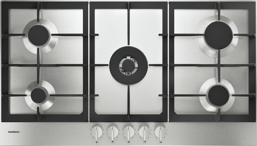 [CG291210] Table de cuisson gaz Gaggenau CG291210, 90 cm, 5 brûleurs dont Wok, sécurité thermocouple, 9 niveaux de puissance