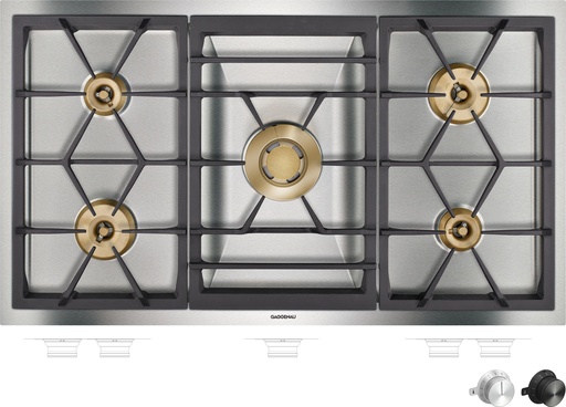 [VG491115F] Plaque gaz Vario Domino Gaggenau VG491115F, 90 cm, 5 brûleurs, cadre inox massif, allumage automatique