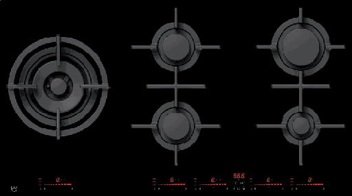 [3107260515] Cuisinière à gaz V ZUG 3107260515, 5 zones, 90 cm, Multi-Slider Choix Direct, BlackDesign