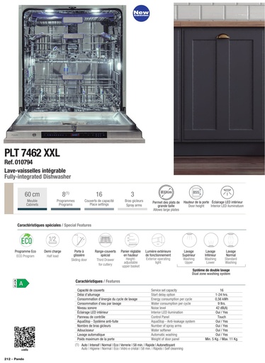 [010794] Lave-vaisselle PLT-7462XXL Excellence 60 cm XXL NATURALDRY - Lave-vaisselle - PANDO
